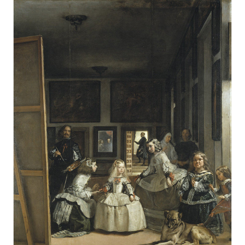 Full Size Las Meninas Murals Black-Brown Non-Woven Fabric Wall Art, Stain Resistant