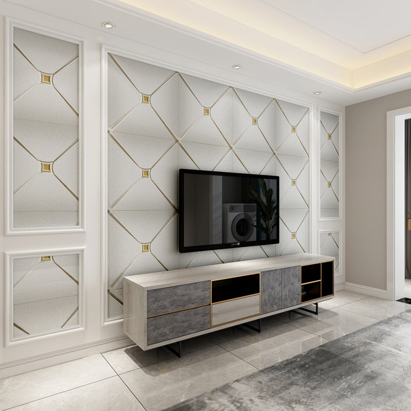 Flock Material Wallpaper Lattice Pattern Geometric Textured Wall Decor with Diamond