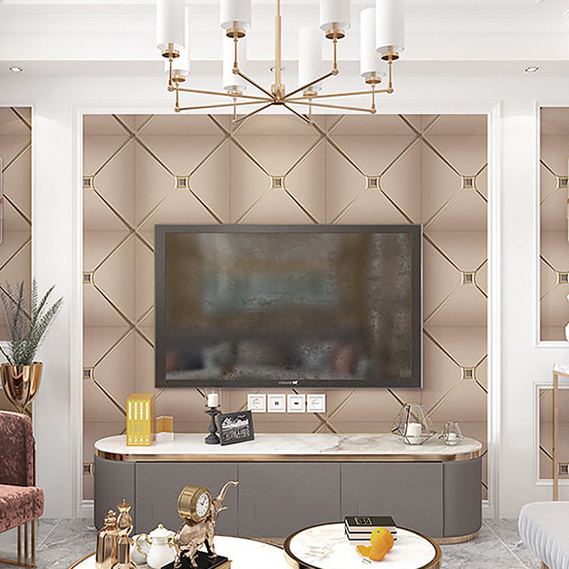 Flock Material Wallpaper Lattice Pattern Geometric Textured Wall Decor with Diamond