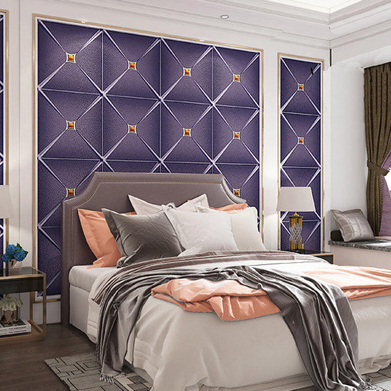 Flock Material Wallpaper Lattice Pattern Geometric Textured Wall Decor with Diamond