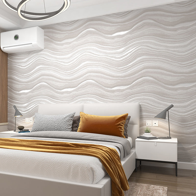 Soft Color Flock Textured Wallpaper Waves Unpasted Wall Art for Living Room Decoration