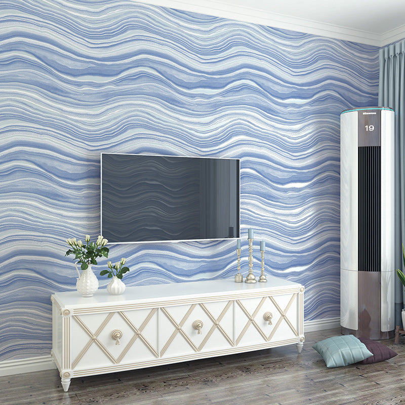 Soft Color Flock Textured Wallpaper Waves Unpasted Wall Art for Living Room Decoration