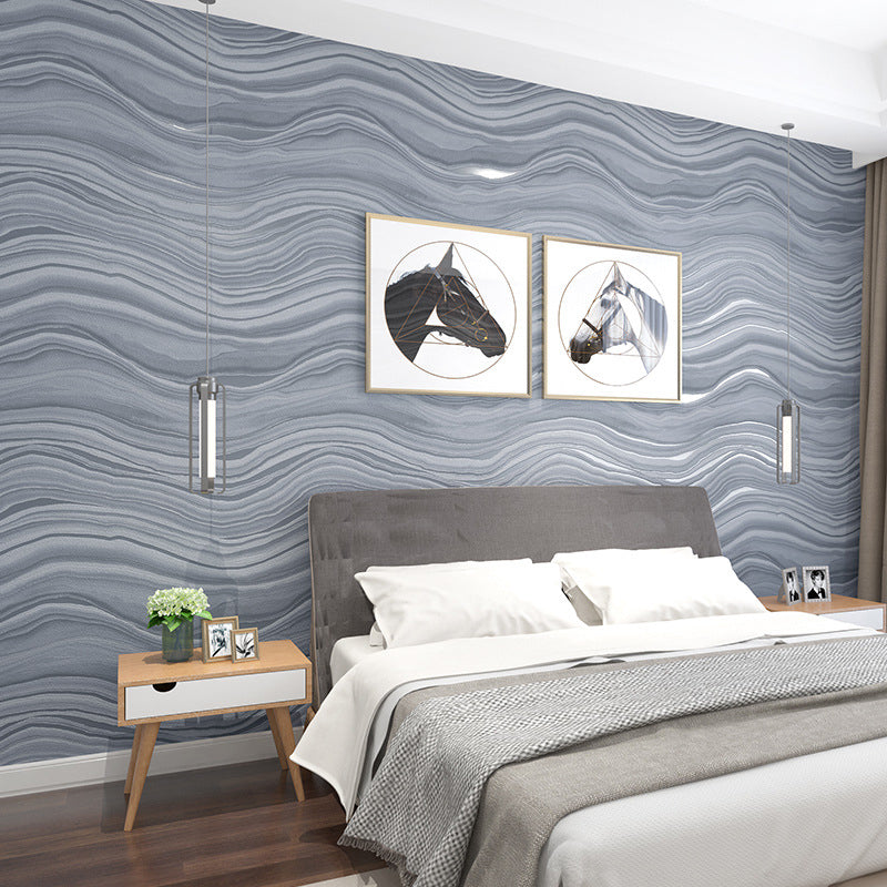 Soft Color Flock Textured Wallpaper Waves Unpasted Wall Art for Living Room Decoration