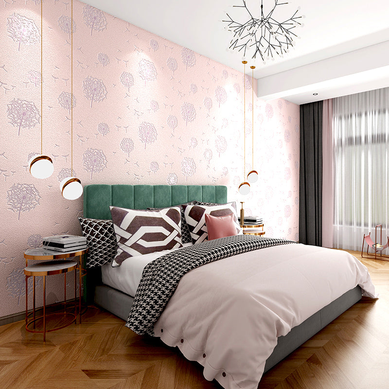 Wallpaper Dandelion Soft Color Rustic Flock Material Wall Covering for Bedroom Decor
