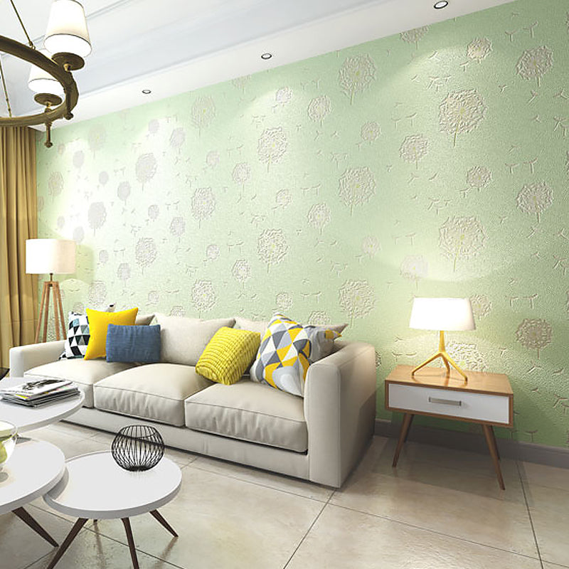 Wallpaper Dandelion Soft Color Rustic Flock Material Wall Covering for Bedroom Decor