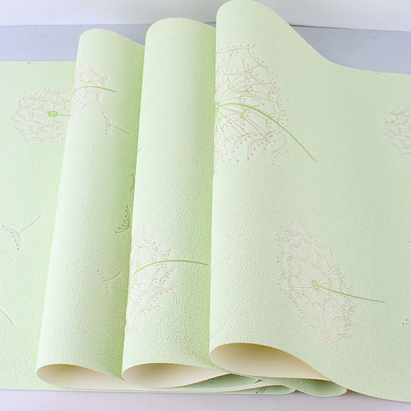 Wallpaper Dandelion Soft Color Rustic Flock Material Wall Covering for Bedroom Decor