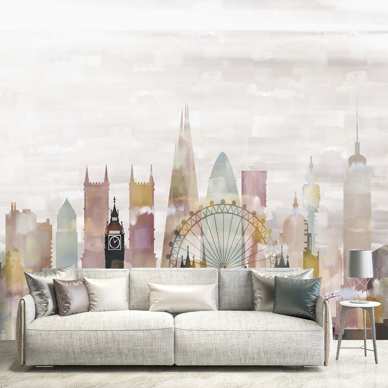 Illustration Paris City Wall Mural Full Size Wall Covering for Office Room, Made to Measure