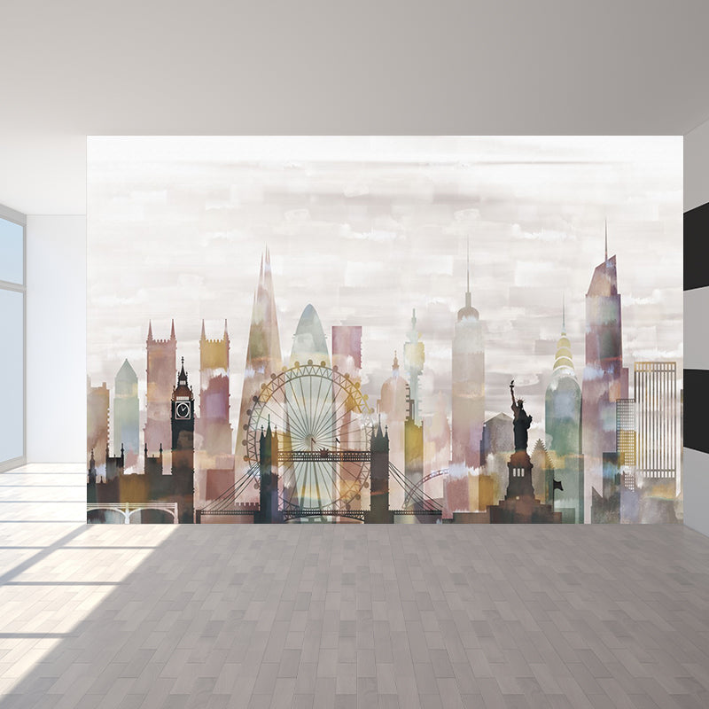 Illustration Paris City Wall Mural Full Size Wall Covering for Office Room, Made to Measure