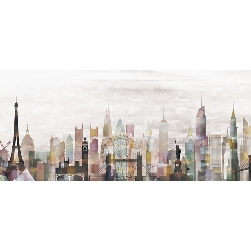 Illustration Paris City Wall Mural Full Size Wall Covering for Office Room, Made to Measure
