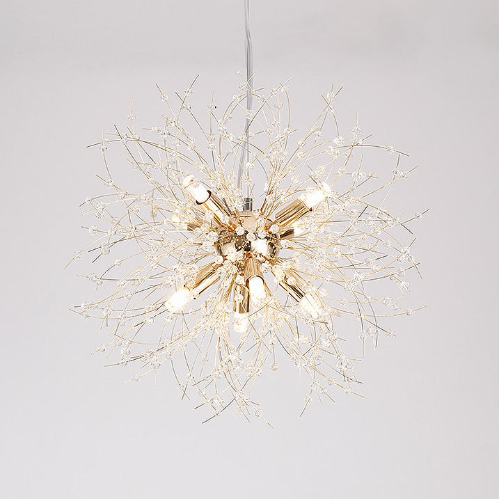 Gold/Silver Firework Chandelier Lighting Modernist 16"/19.5" Wide 8/9/12 Lights Clear Crystal Hanging Lamp
