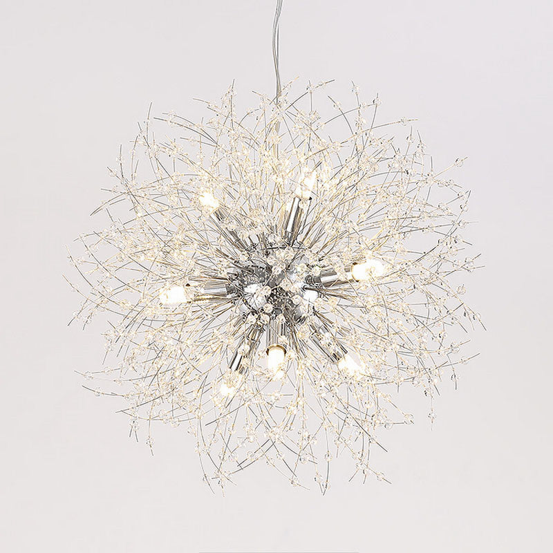 Gold/Silver Firework Chandelier Lighting Modernist 16"/19.5" Wide 8/9/12 Lights Clear Crystal Hanging Lamp