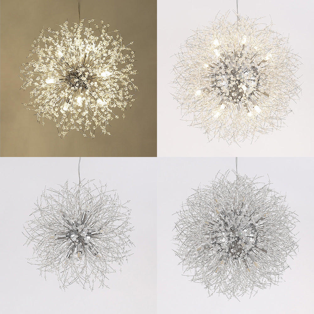 Gold/Silver Firework Chandelier Lighting Modernist 16"/19.5" Wide 8/9/12 Lights Clear Crystal Hanging Lamp