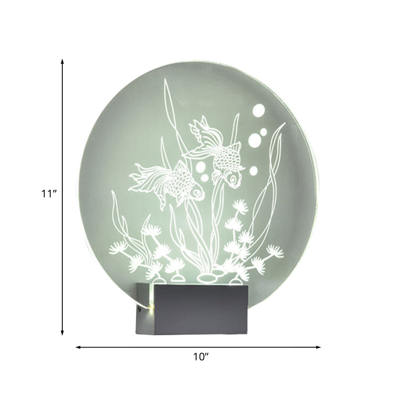 Clear Rounded Fish and Coral Wall Mural Light Asia Style LED Acrylic Wall Lamp for Bedroom