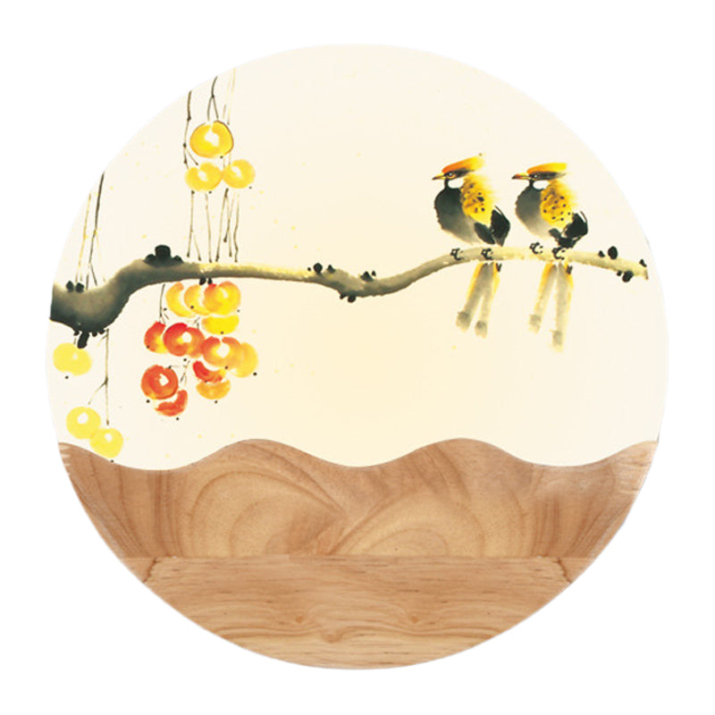 Rounded Acrylic Wall Mounted Light Fixture Asia Style LED Wood Wall Mural Light with Mountain/Branch Pattern