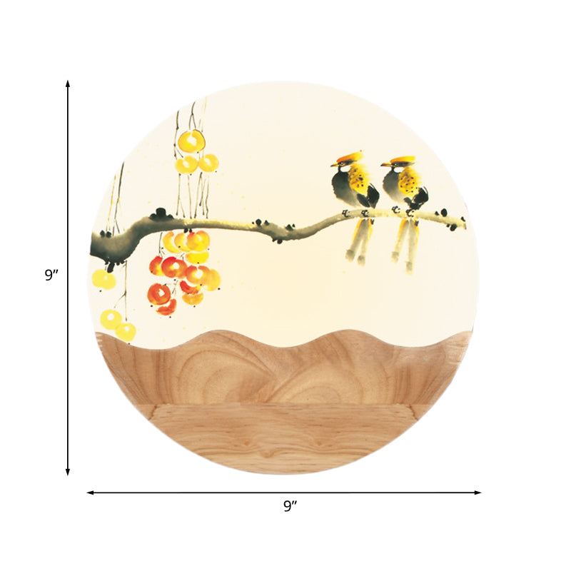 Rounded Acrylic Wall Mounted Light Fixture Asia Style LED Wood Wall Mural Light with Mountain/Branch Pattern