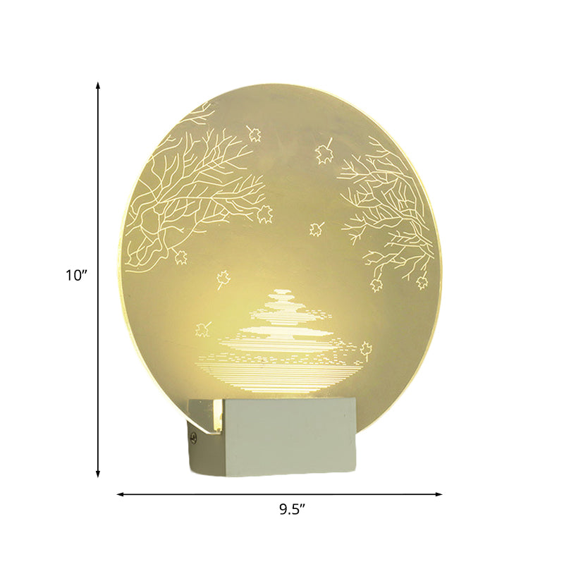 Acrylic Rounded Ripple and Tree Mural Light Oriental Style LED Clear Wall Mounted Lamp