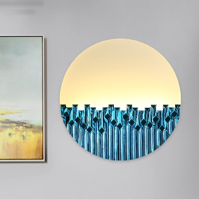 LED -gang Wandlamp Chinese stijl Blue/Silver Metallic Surface Patterned Mural Light met ronde acrylschaduw