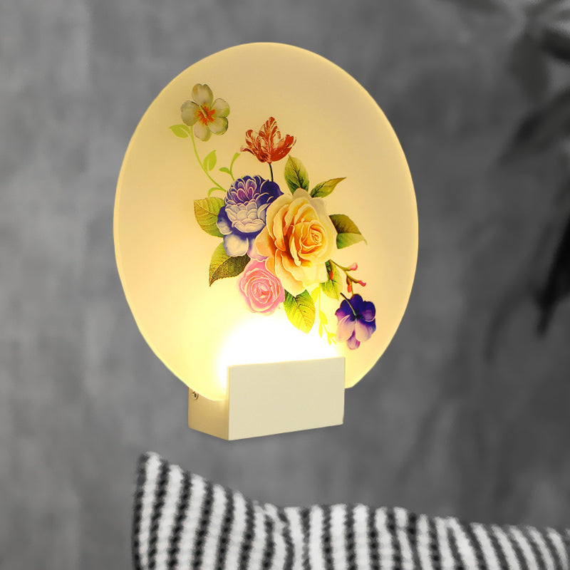 LED Hallway Wall Mural Light Asia Style White Floral Bud/Blossoming Flower Wall Lighting Fixture with Rounded Acrylic Shade