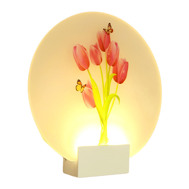 LED Hallway Wall Mural Light Asia Style White Floral Bud/Blossoming Flower Wall Lighting Fixture with Rounded Acrylic Shade