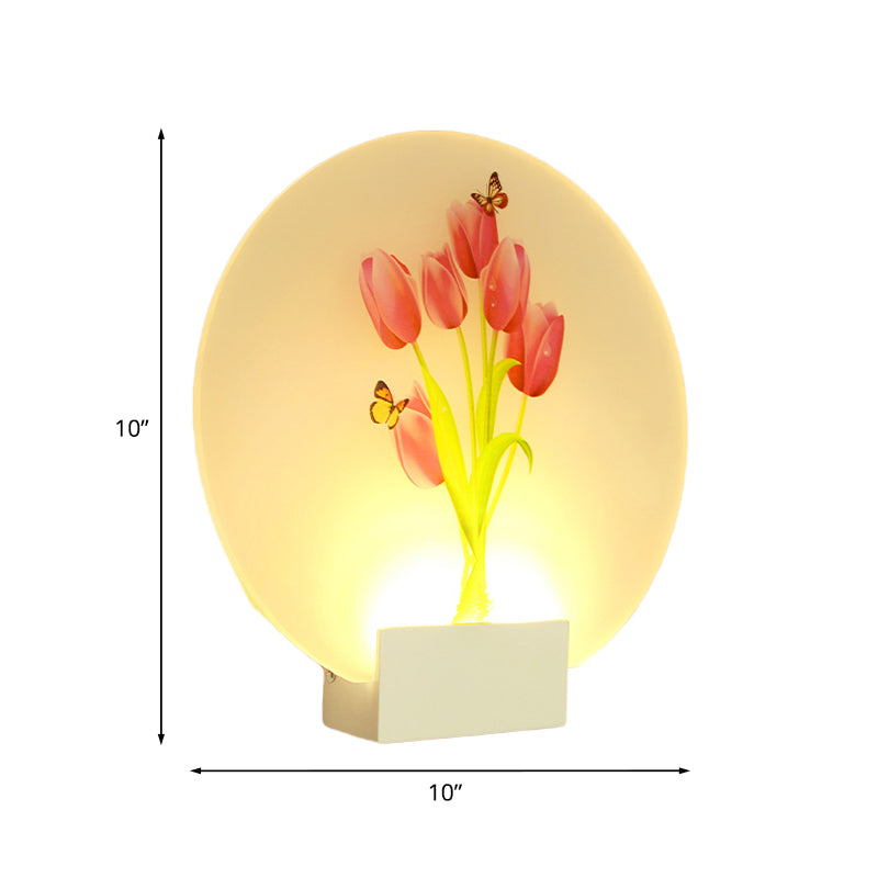 LED Hallway Wall Mural Light Asia Style White Floral Bud/Blossoming Flower Wall Lighting Fixture with Rounded Acrylic Shade