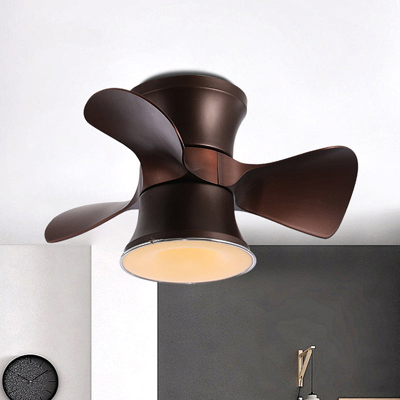 23,5 "W ausgestellte Metall Semi Flush Mount Minimalistische Weiß/Kaffee -LED -Deckenventilator mit 3 Klingen