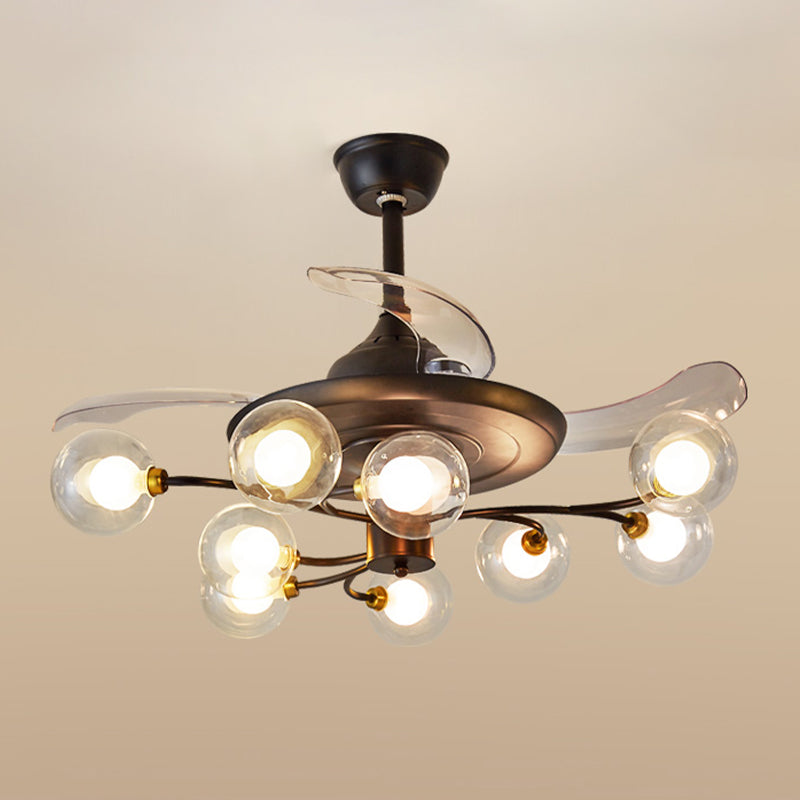 Halb flush chandelier rustikal klare kugelglas 9-bulb schwarzer fächerbeleuchtung mit 4 klingen