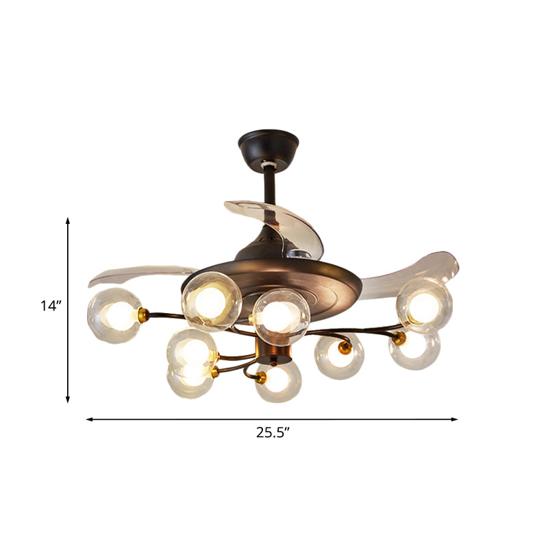 Halb flush chandelier rustikal klare kugelglas 9-bulb schwarzer fächerbeleuchtung mit 4 klingen