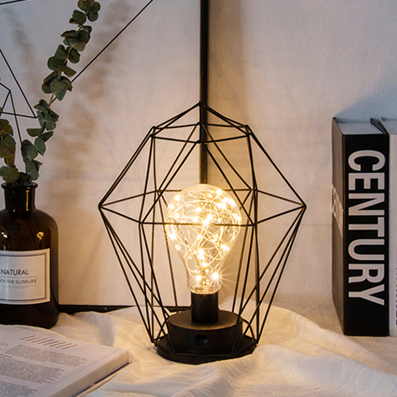 1 tête de têtes / lampe de table en diamant avec cage loft loft élégant en métal noir lampe de table pour le chevet