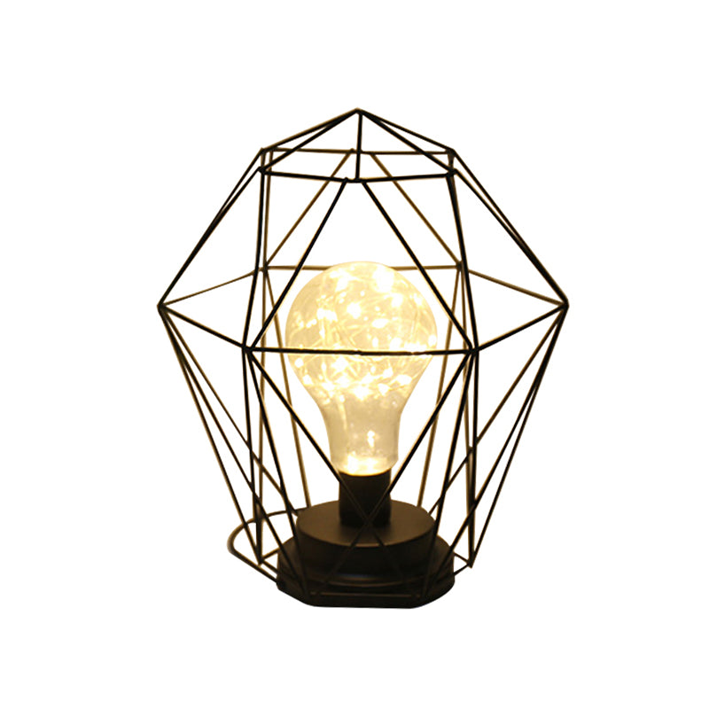 1 tête de têtes / lampe de table en diamant avec cage loft loft élégant en métal noir lampe de table pour le chevet