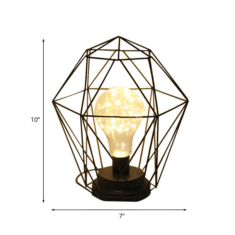 1 tête de têtes / lampe de table en diamant avec cage loft loft élégant en métal noir lampe de table pour le chevet