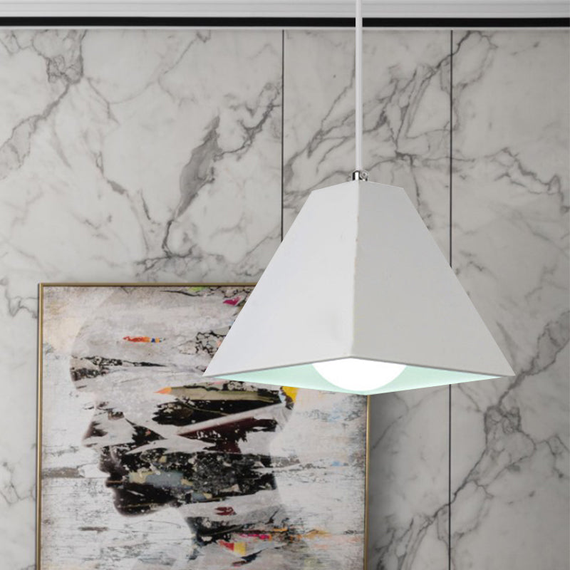 Pyramid Living Room Hanging Lamp Modern Metal 1 Light Black/White Pendant Lighting with Adjustable Cord