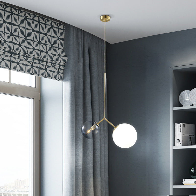 Lampada a ciondolo sfera di vetro sfera 2 luci lampadario contemporaneo in oro per bagno camera da letto