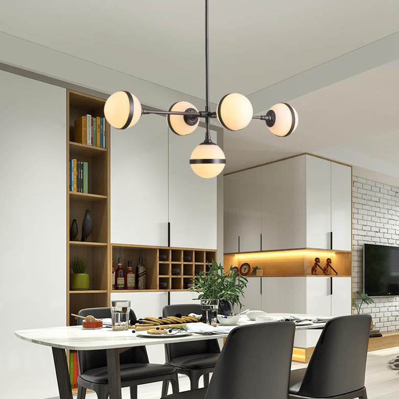 Candelera de sombra globa 3/5 luces contemporáneas Vidretes de leche colgando en oro para comedor