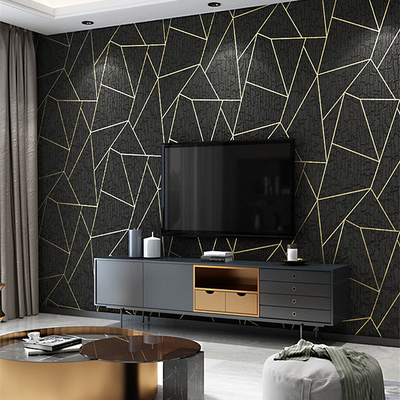 Flock Wallpaper Triangle Pattern Teenage Bedroom Non-Pasted Wall Covering, 54.2-sq ft