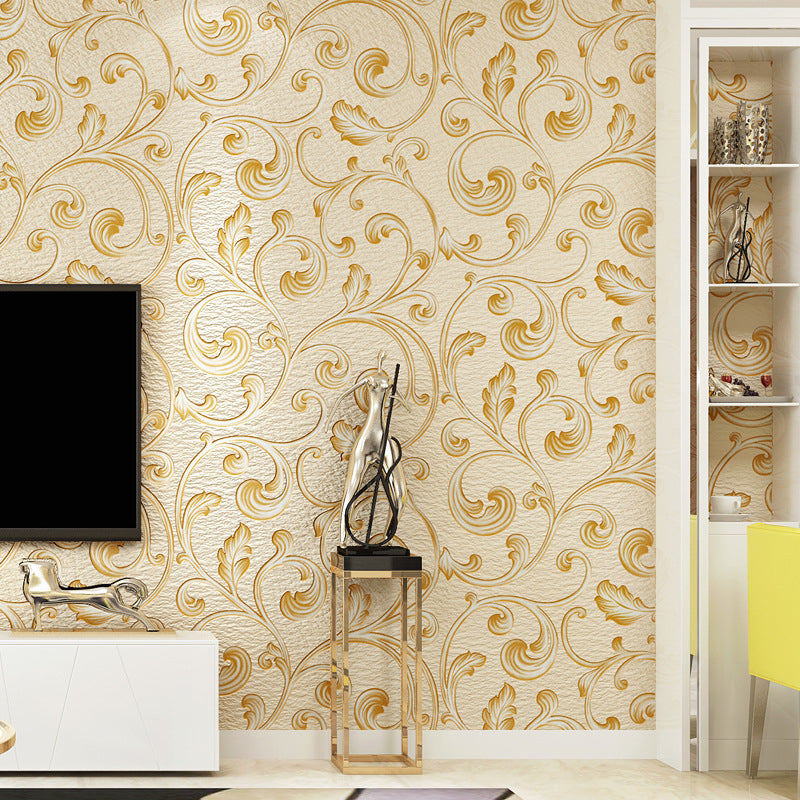 Plants Light-Color Wallpaper Swirl Flower Unpasted Wall Covering for Living Room Deco