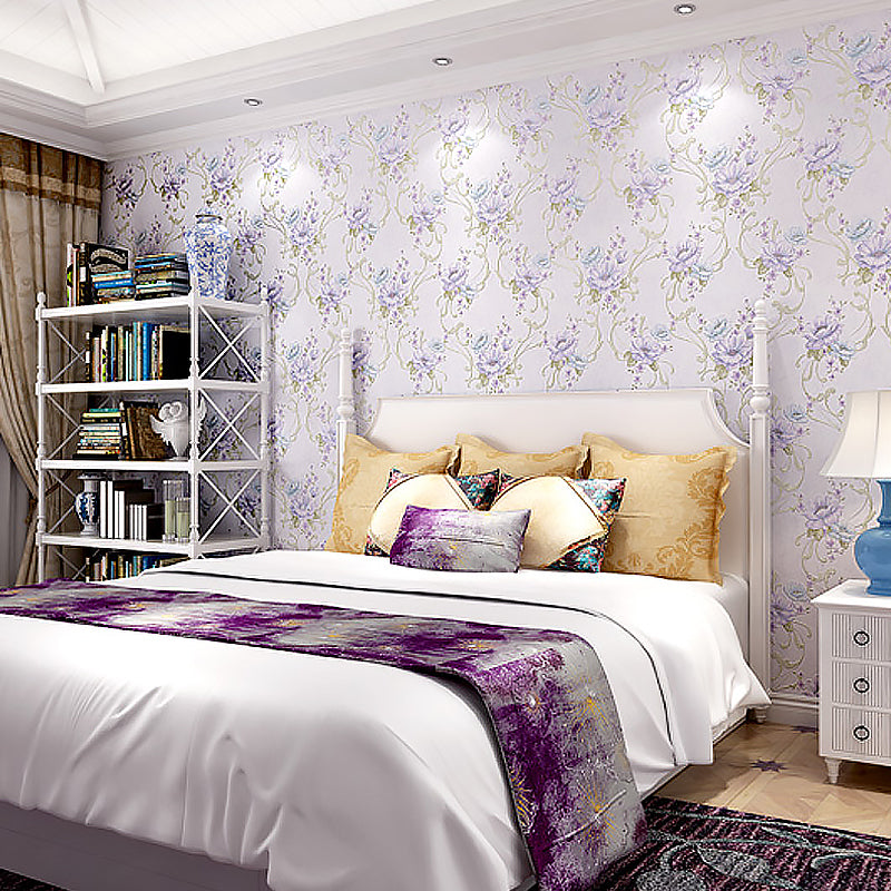 Country Light Color Non-Woven Wall Art Smooth Blooming Peony Unpasted Wallpaper Roll