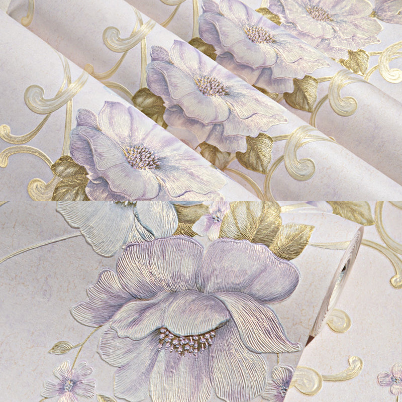 Country Light Color Non-Woven Wall Art Smooth Blooming Peony Unpasted Wallpaper Roll
