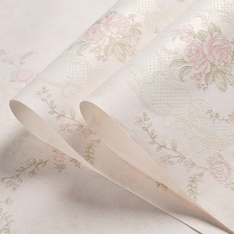 Unpasted Vinyl Wall Covering Damask Peony Flower Embossed Wallpaper Roll in Pastel Color