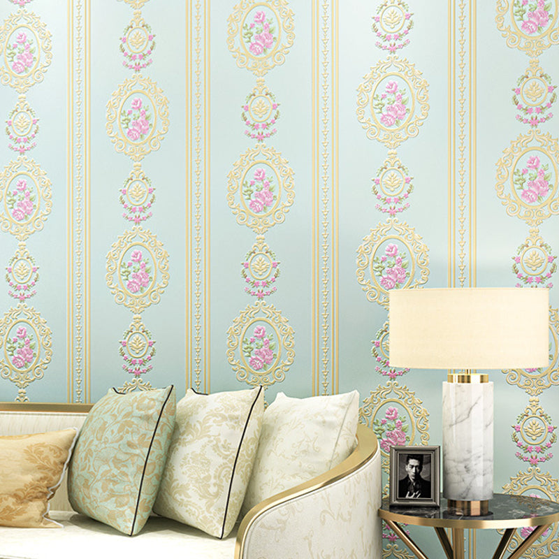 Wall Art Peony and Scroll Soft Color Vintage Non-Woven Wallpaper for Accent Wall