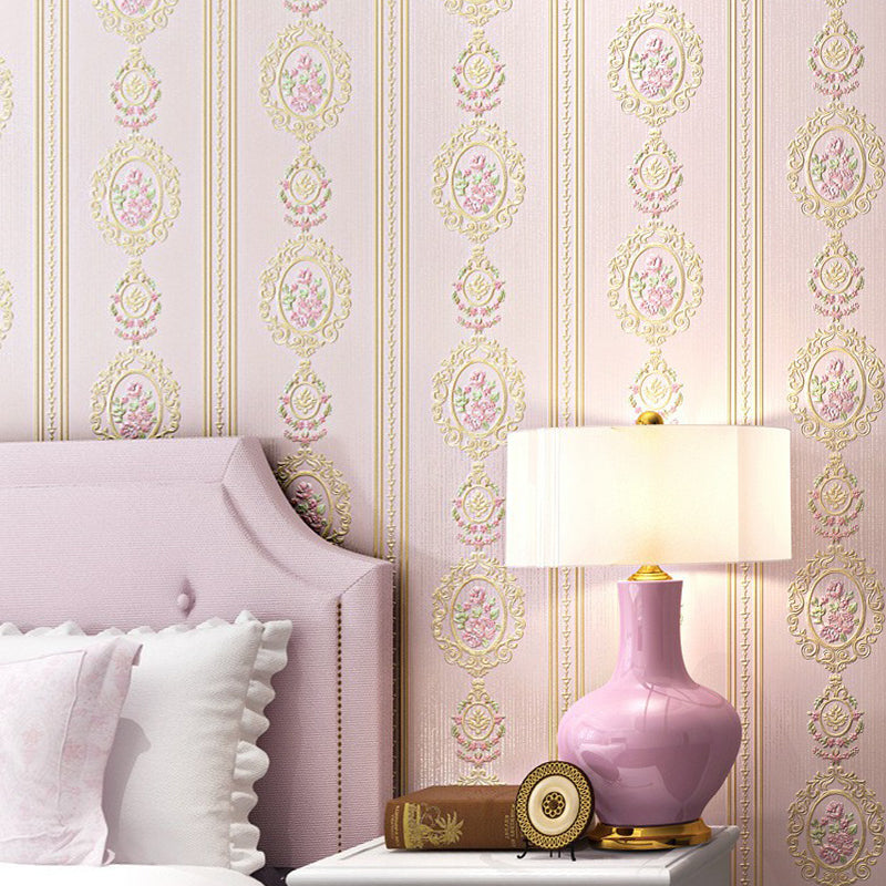 Wall Art Peony and Scroll Soft Color Vintage Non-Woven Wallpaper for Accent Wall
