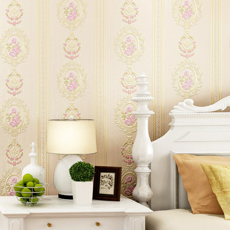 Wall Art Peony and Scroll Soft Color Vintage Non-Woven Wallpaper for Accent Wall