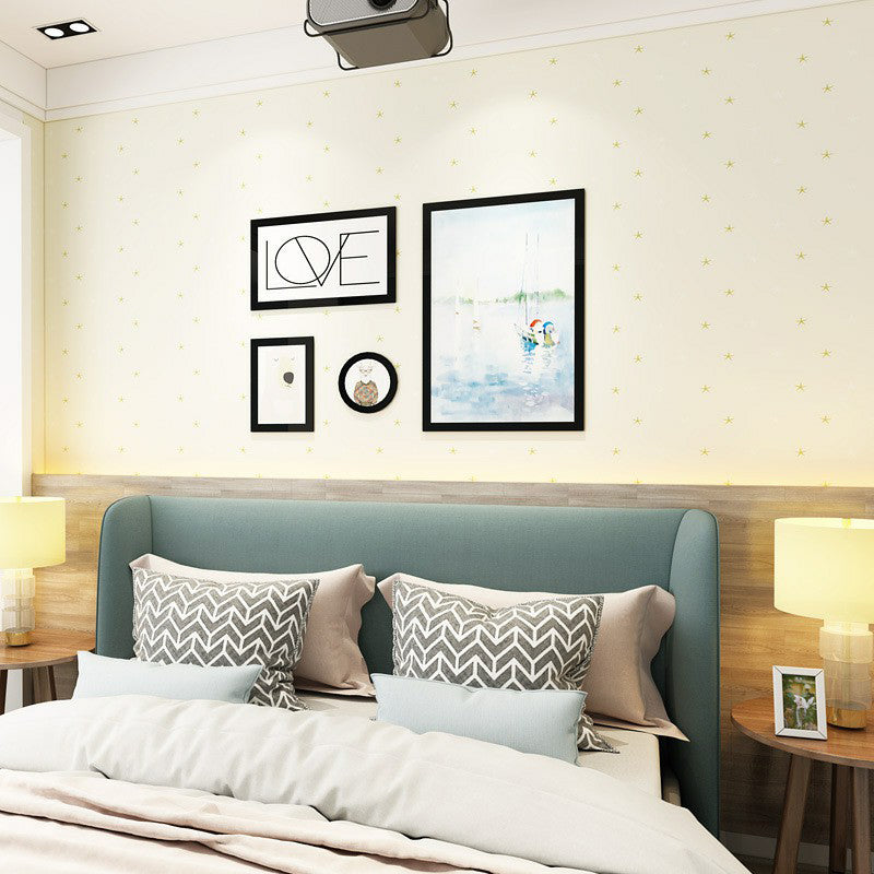 Star Boy Girl Wallpaper Roll Children's Bedroom Non-Woven Texture Wall Decor in Soft Color