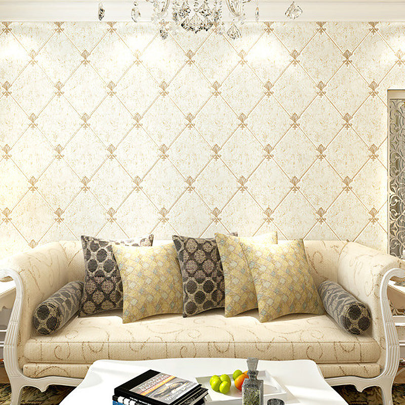Lattice and Fleur De Lis Wallpaper Modern Moisture Resistant Bedroom Wall Covering, 57.1-sq ft