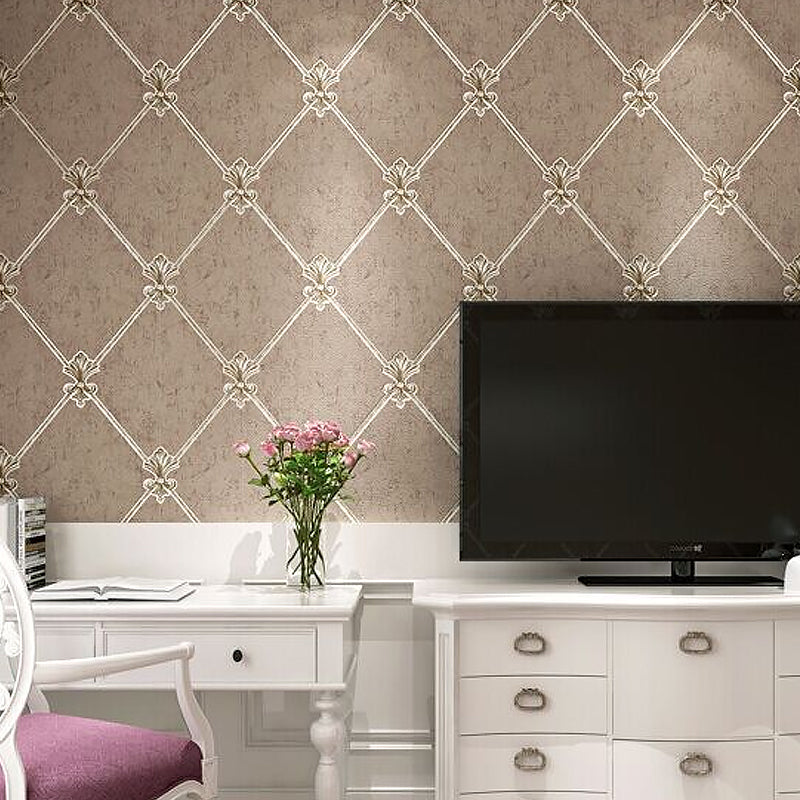 Lattice and Fleur De Lis Wallpaper Modern Moisture Resistant Bedroom Wall Covering, 57.1-sq ft