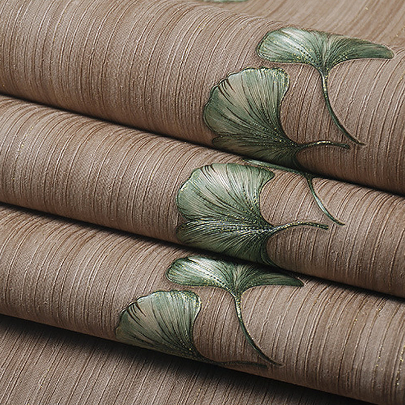 Papier peint non collé, décoration murale contemporaine à imprimé de feuilles de Ginkgo, couleur douce