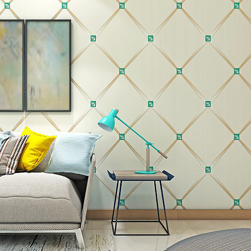 Diamond Patterned Wallpaper Roll Light-Color Modern Style Wall Art for Home Decor