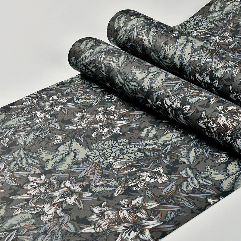 Coffee Lily Flower Print Wallpaper Moisture Resistant Rust Living Room Wall Decor