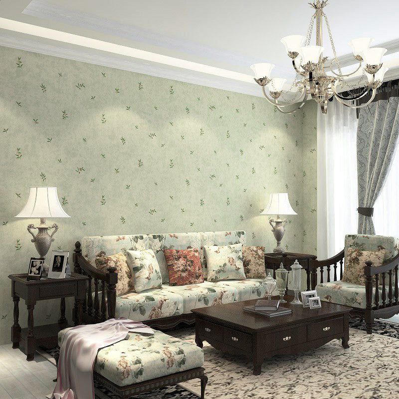 Decorazione da parete verde non incollata, carta da parati con ciliegie e foglie, per camera da letto