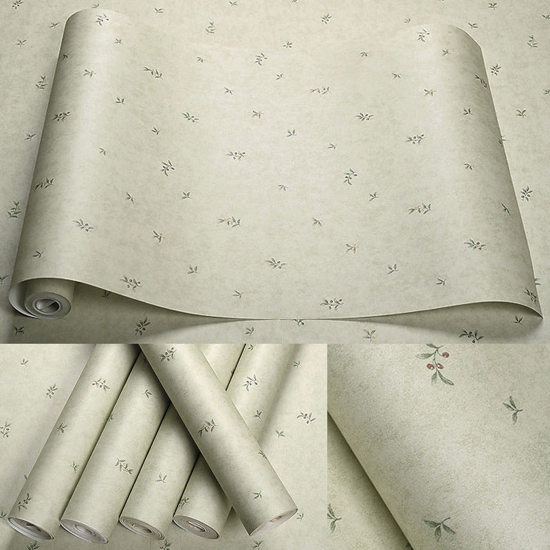 Decorazione da parete verde non incollata, carta da parati con ciliegie e foglie, per camera da letto