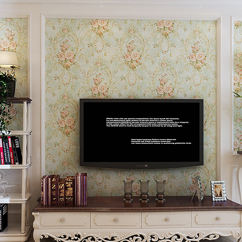 Green Farmhouse Wallpaper 57.1-sq ft Peony Blossom Wall Covering for Bedroom Decor